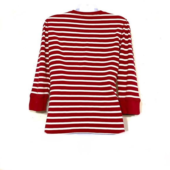 Lauren Ralph Lauren RED stripe 3/4 sleeve lace up front top waffle fabric size M - Picture 2 of 12